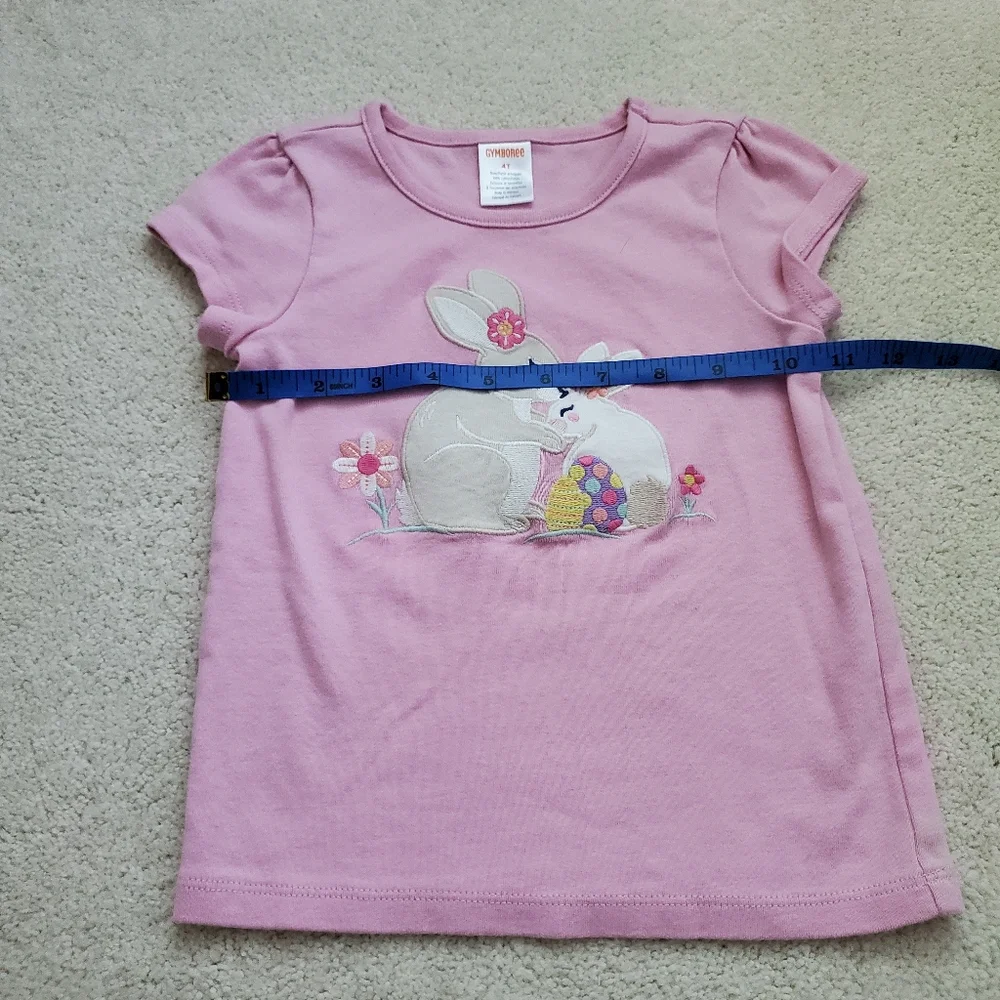 Gymboree Girls Easter Bunny Rabbit Applique Pink Short Sleeve Shirt Top sz4T